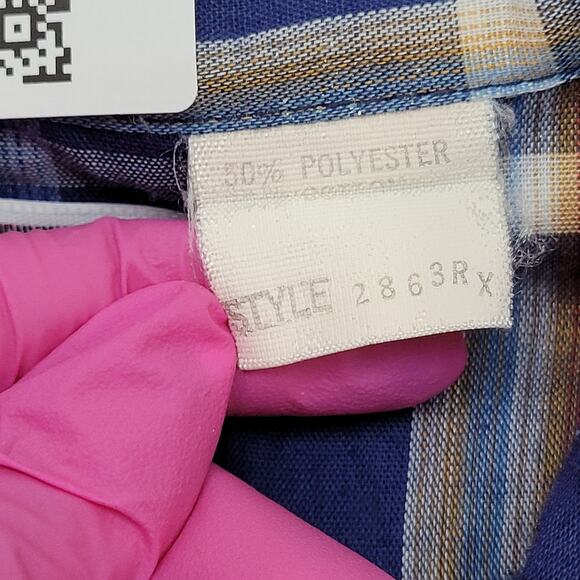 Vintage 90s Western Hippie Button Shirt 3XL 19.5 30x32 Baggy Plaid - Picture 9 of 12